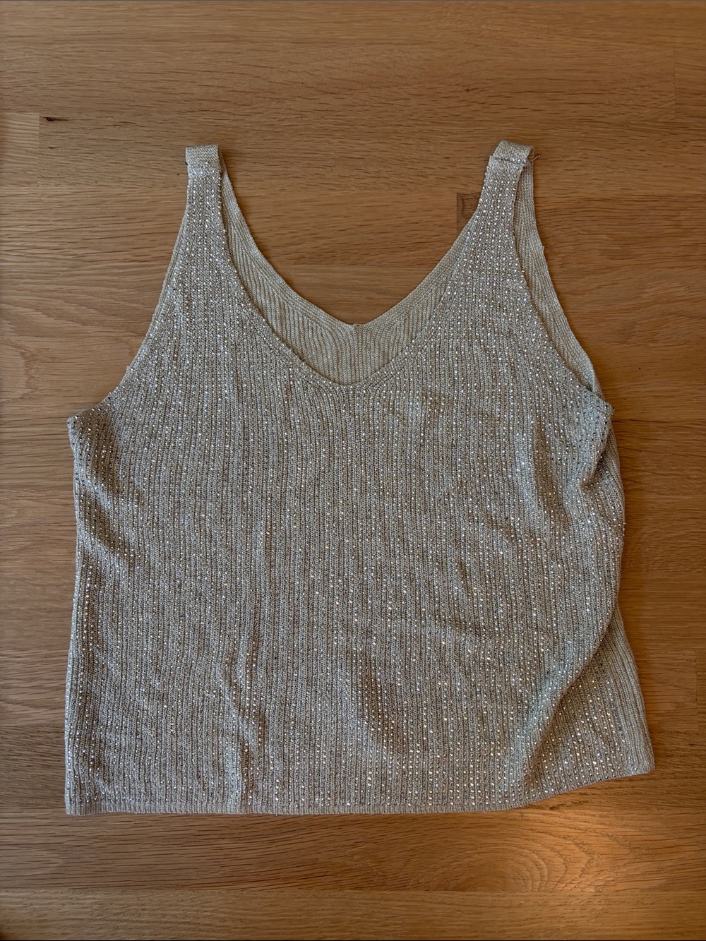 Sparkle Knit V-Neck Tank Top - Silver